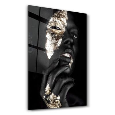 Autres décorations murales - Golden Face Woman Portrait | Glass Wall Art - ARTDESIGNA
