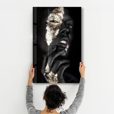 Other wall decoration - Golden Face Woman Portrait | Glass Wall Art - ARTDESIGNA