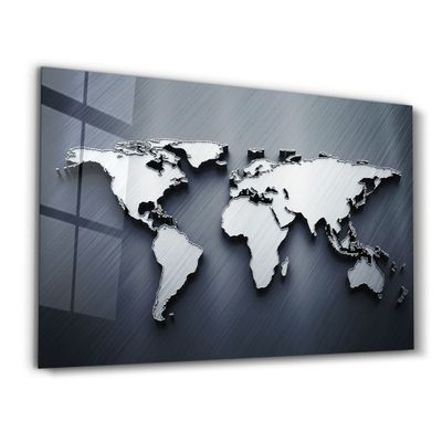 Autres décorations murales - Metallic Blue World Map | Glass Wall Art - ARTDESIGNA