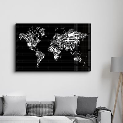 Autres décorations murales - Music World Map | Glass Wall Art - ARTDESIGNA