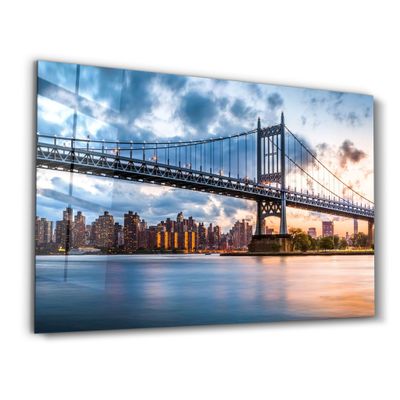 Other wall decoration -  Sunset With Brooklyn Bridge | Glass Wall Art - ARTDESIGNA