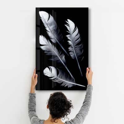 Autres décorations murales - White Feathers | Glass Wall Art - ARTDESIGNA