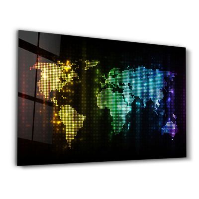 Autres décorations murales - Colorful World Map | Glass Wall Art - ARTDESIGNA