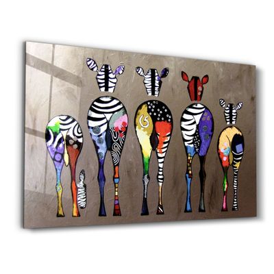 Other wall decoration - Colorful Zebra Family | Glass Wall Art - ARTDESIGNA