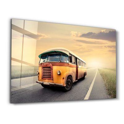 Other wall decoration - The Vintage Bus With Sunset | Glass Wall Art - ARTDESIGNA