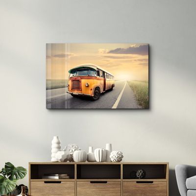 Other wall decoration - The Vintage Bus With Sunset | Glass Wall Art - ARTDESIGNA