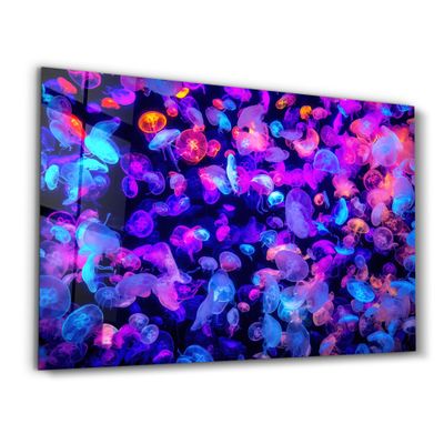 Autres décorations murales - The Colorful Jellyfishes | Glass Wall Art - ARTDESIGNA