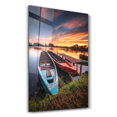 Other wall decoration - Longboats With Sunset | Glass Wall Art - ARTDESIGNA