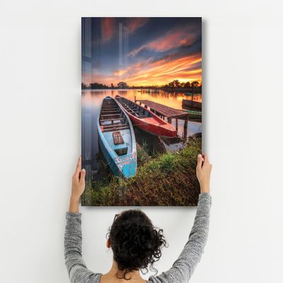 Autres décorations murales - Longboats With Sunset | Glass Wall Art - ARTDESIGNA