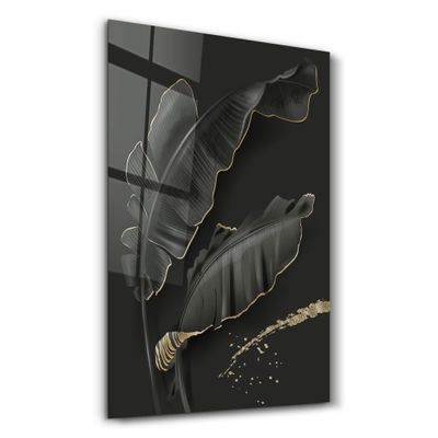 Autres décorations murales - Black and Gold Feather | Glass Wall Art - ARTDESIGNA