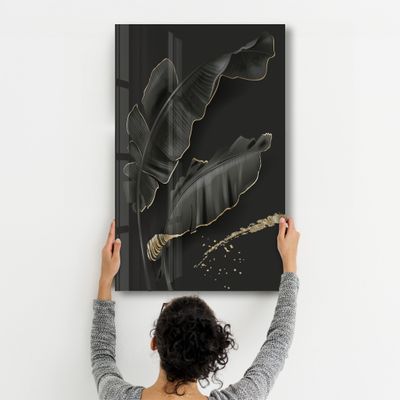 Other wall decoration - Black and Gold Feather | Glass Wall Art - ARTDESIGNA