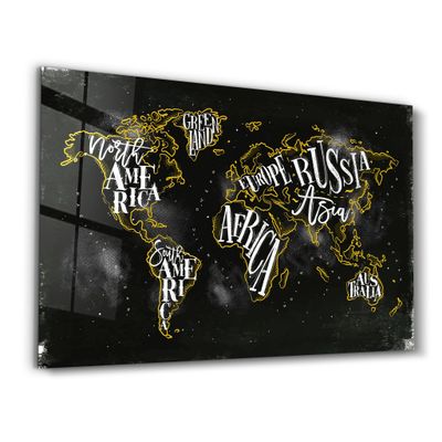 Other wall decoration - World Map With Yellow Lines | Glass Wall Art - ARTDESIGNA