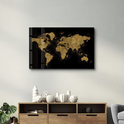 Autres décorations murales - World Map In Golden | Glass Wall Art - ARTDESIGNA