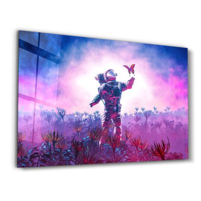 Autres décorations murales - Astronaut With Butterfly | Glass Wall Art - ARTDESIGNA