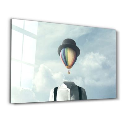 Autres décorations murales - Man With Hot Air Balloon Head | Glass Wall Art - ARTDESIGNA