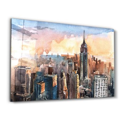 Other wall decoration - New York Watercolor Painting | Glass Wall Art - ARTDESIGNA