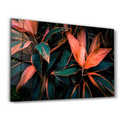 Other wall decoration - Red And Green Leafs | Glass Wall Art - ARTDESIGNA