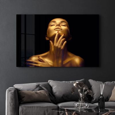 Other wall decoration - Beauty Woman With Golden Skin | Glass Wall Art - ARTDESIGNA