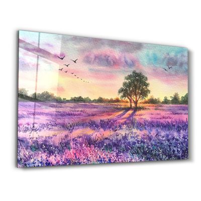 Other wall decoration - Sunset Meadow Painting | Glass Wall Art - ARTDESIGNA