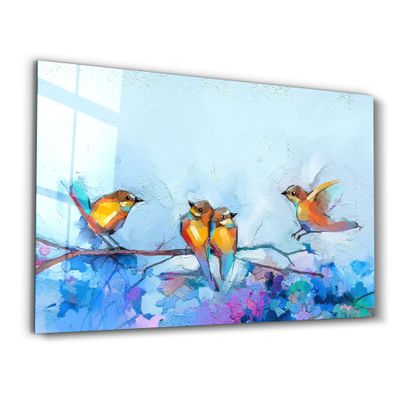 Autres décorations murales - Birds With Flower Painting | Glass Wall Art - ARTDESIGNA