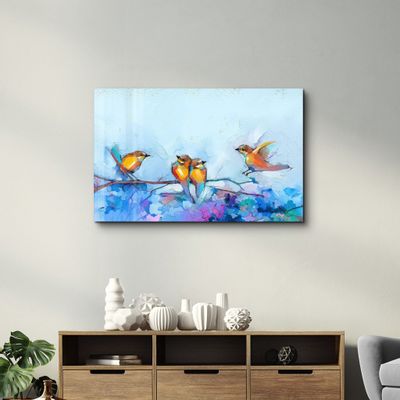 Autres décorations murales - Birds With Flower Painting | Glass Wall Art - ARTDESIGNA