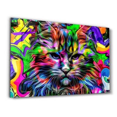 Autres décorations murales - Colorful Cat | Glass Wall Art - ARTDESIGNA