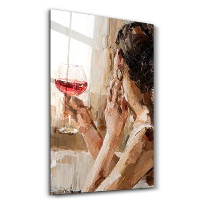 Autres décorations murales - Abstract Woman Potrait With Wine | GLASS WALL ART - ARTDESIGNA