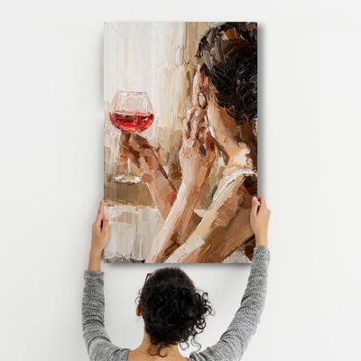 Autres décorations murales - Abstract Woman Potrait With Wine | GLASS WALL ART - ARTDESIGNA
