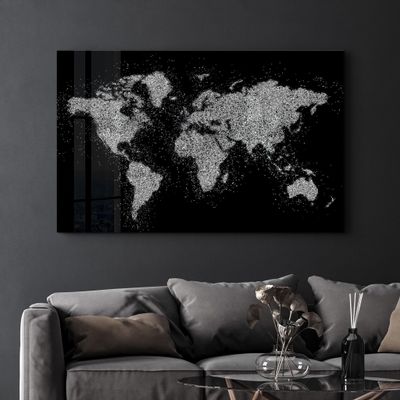 Other wall decoration - World Map In Silver | Glass Wall Art - ARTDESIGNA