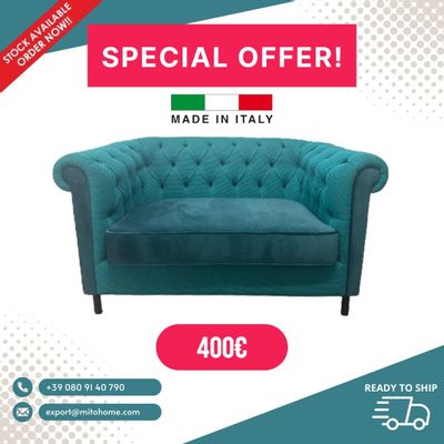Sofas for hospitalities & contracts - MINICHESTER 2-Seater Velvet Sofa - Made in Italy, Ready Now! - MITO HOME