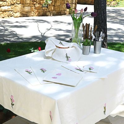 Floral decoration - Table Cloth With Tulip Embroidery - HYA CONCEPT STORE