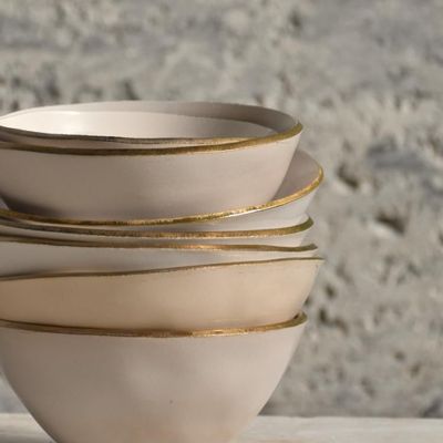 Ceramic - Plates & bowls SUN. Portuguese ceramics. Ivory&Gold edgin - SOWL