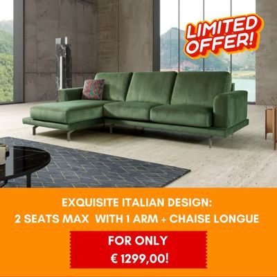 Sofas for hospitalities & contracts - Italian Craftsmanship: 'GLAMOUR' Fabric Sofa + Chaise Longue, €1299! - MITO HOME