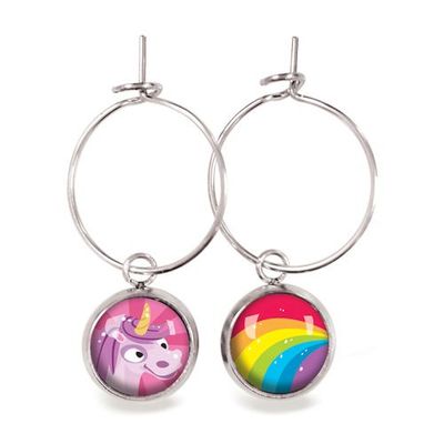 Accessoires enfants - Nomade Créoles Enfant Licorne Rose / Arc-en-Ciel - Argent - LES MINIS D'EMILIE