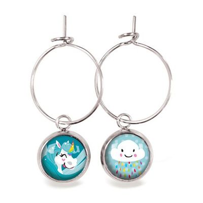 Accessoires enfants - Nomade Créoles Enfant Licorne Bleue / Nuage - Argent - LES MINIS D'EMILIE