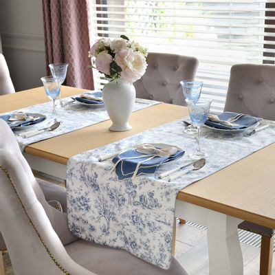 Table cloths - Runner  Toile de Jouy Blue 50x150 - ROSEBERRY HOME