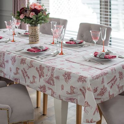 Table linen - Nappe de table Toile de Jouy Red Forest - 140 cm x 200 cm  - ROSEBERRY HOME