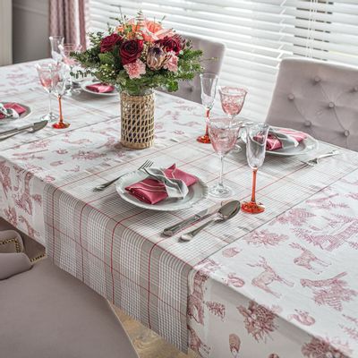 Linge de table textile - Nappe de table Toile de Jouy Red Forest - 140 cm x 200 cm - ROSEBERRY HOME