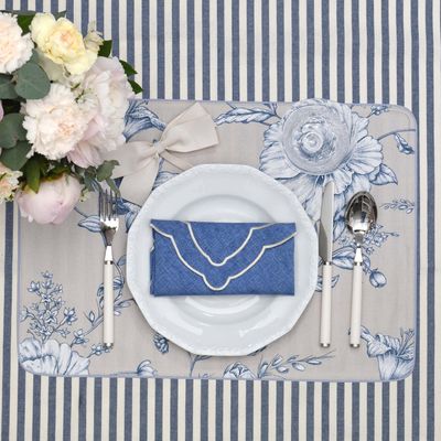 Table linen - Placemats both sided Blossom Blue & Stripes - 4 pieces - ROSEBERRY HOME