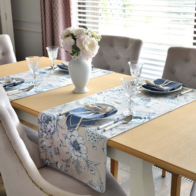 Table linen - Runner both sided Blossom Blue & Stripes - ROSEBERRY HOME
