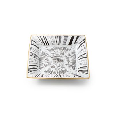 Trays - VisionTray M, Plateau à bijoux carré en porcelaine avec bords dorés - MEZZOGIORNOH