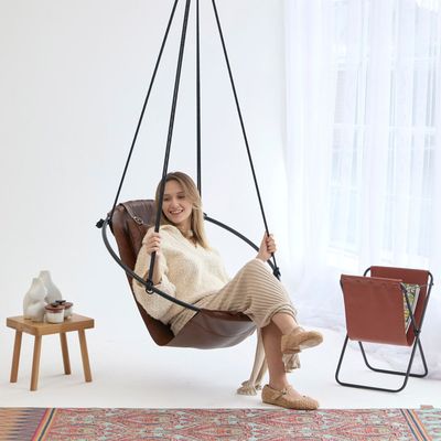 Outdoor space equipments - Faux Leather Hanging Chair — Brown - MERN LIVING