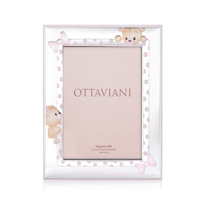 Children's decorative items - Baby girl photoframe with silver Miro Silver "Orsacchiotta" - OTTAVIANI