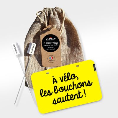 Gifts - Cycling badge "A vélo, les bouchons sautent!" (fluo) - V-LOPLAK (ACCESSOIRE TENDANCE)