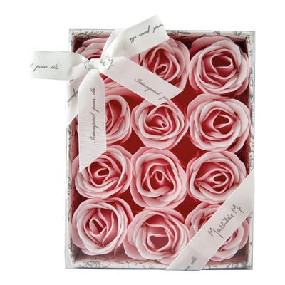 Savons - Coffret de 12 roses en feuilles de savon rose et blanches - Parfum Rose - MATHILDE M.