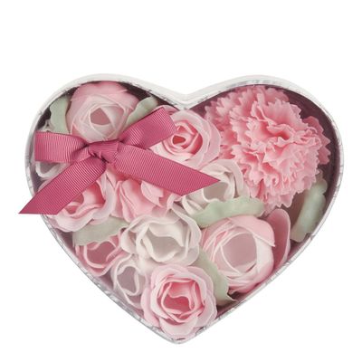 Savons - Boîte Coeur  Bouquet Parterre de Fleurs de Savon rose et blanches - Parfum Rose - MATHILDE M.