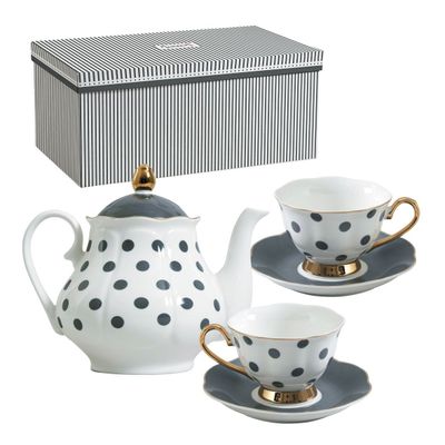 Assiettes de réception - Coffret théière et 2 tasses à thé Madame de Récamier - Gris - MATHILDE M.