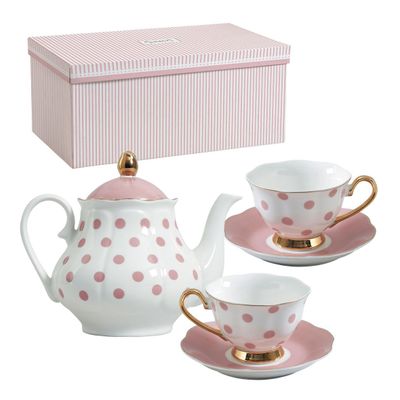 Assiettes de réception - Coffret théière et 2 tasses à thé Madame de Récamier - Rose - MATHILDE M.