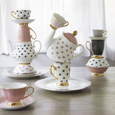Formal plates - Madame de Récamier teapot and 2 teacups set - Pink - MATHILDE M.