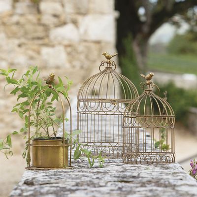 Decorative objects - Bird cage pot holder in gold metal - Large model - ø 18 x 34 cm - MATHILDE M.